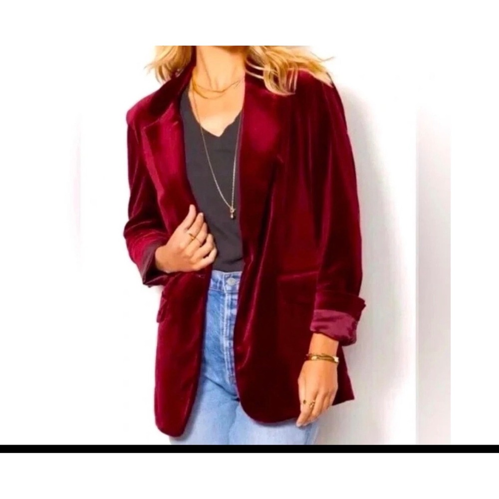 BLANKNYC Luxury Burgundy Velvet Blazer M Goth Chic Single Button Evening Jacket - Picture 1 of 6